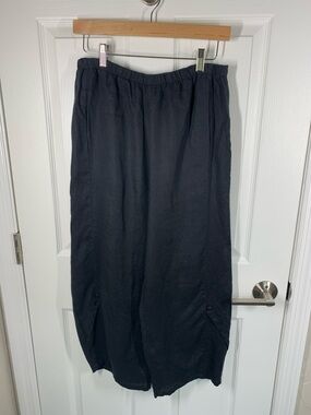 Lisa Bayne black linen wide leg crop pants size small